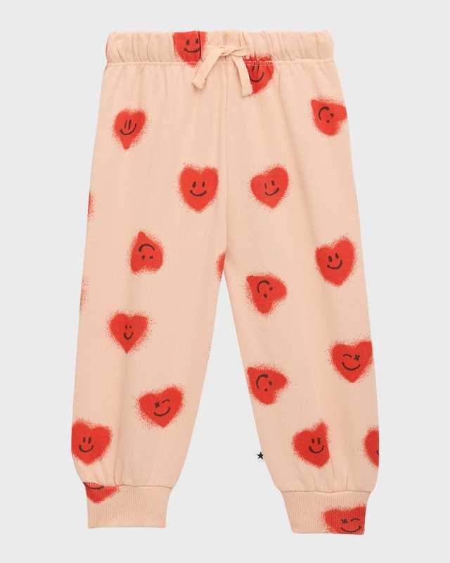 Girl's Simeon Heart-Print Sweatpants, Size 3M-4